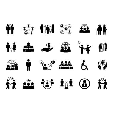 Siyah İkon İnsanlar Takımı. Nüfusun Vektör Simgeleri, Takımlar, Aile, Çocuklar, Yaşlılar, Grup, İnsanlık ve Diğer