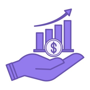 Renkli Simge Artırma Geliri. Profit Büyüme Çizelgesi ve İnsan Eli 'nin Vektör Simgesi. İş ve Finans Konsepti