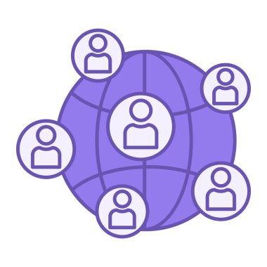 Renkli Sosyal Ağ Simgesi. Sosyal ağlar tarafından birleşmiş olan gezegendeki insanların vektör ikonu. Teknoloji Konsepti