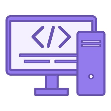 Renk Kodlama Simgesi. Yazılı Kod ve Sistem Birimi ile Vektör Bilgisayar Simgesi. Yazılım Geliştirme Konsepti