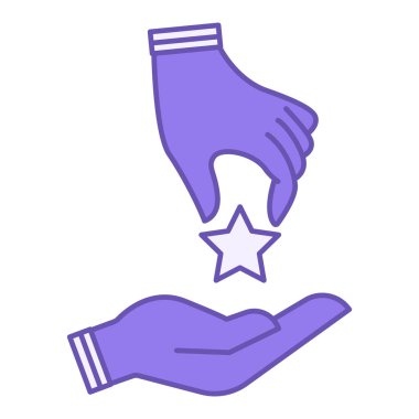 Bağlılık Rengi Simgesi. Bir elin vektör simgesi bir yıldızdan diğerine geçiyor. Sözümü tutuyorum. Temel Değerler Kavramı