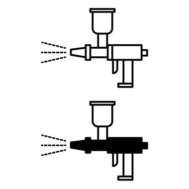 Çalışma Simgeleri Boyanıyor. Araba boyama için Sprey Silahın Siyah ve Beyaz Vektör Simgeleri. Araba servisi kavramı