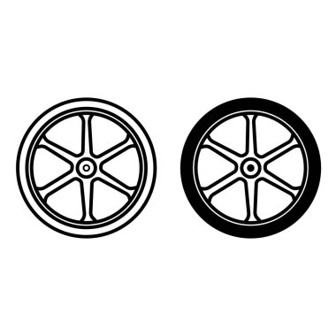 Mag Wheel simgeleri. Manyetik Araç Tekerleğinin Siyah ve Beyaz Vektör Simgeleri. Araba servisi kavramı
