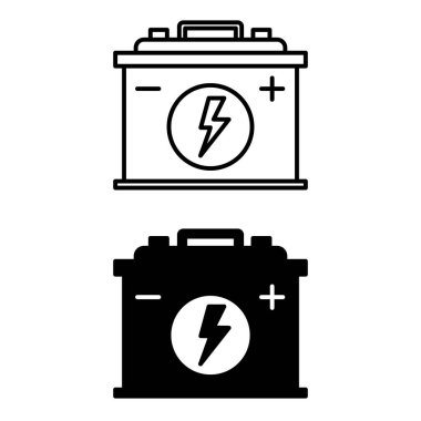 Batarya simgeleri. Siyah ve Beyaz Vector Araba Batarya Simgeleri. Şarj oluyor, elektrikli araç aküsü. Araba servisi kavramı