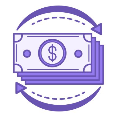 Para akışı renkli simge. Dolar ve Ok Paketlerinin Vektör Simgesi. Muhasebe Kavramı