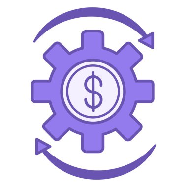 Para Yönetimi Renk Simgesi. Dolar İşareti ve Ok ile Vector Icon of Gear. Yatırımlar, Finansal Dolaşım, Mali İşlemler, Fon Geliri. Muhasebe Kavramı