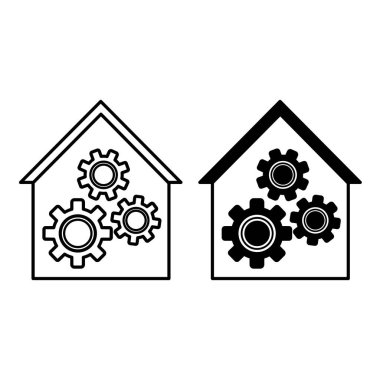 Atölye simgeleri. İnşa ve Çalışan Dişlilerin Siyah ve Beyaz Vektör Simgeleri