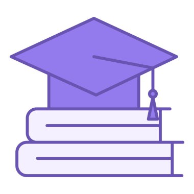 Eğitim Rengi Simgesi. Mezuniyet Şapkası ve Kitaplarının Vektör Simgesi. Okul, kurslar, seminer, eğitim. Yeni yetenekler öğreniyorum. Atölye kavramı