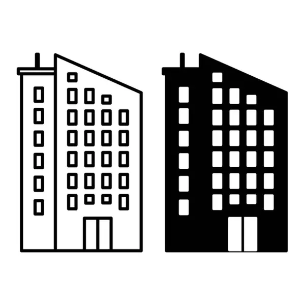 办公室偶像 高层办公大楼的黑白矢量图标 采购产品建筑 工作场所 建筑概念 — 图库矢量图片