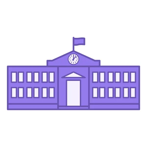 Икона Цветной Школы Векторная Икона Школьного Здания Часами Флагом Концепция — стоковый вектор