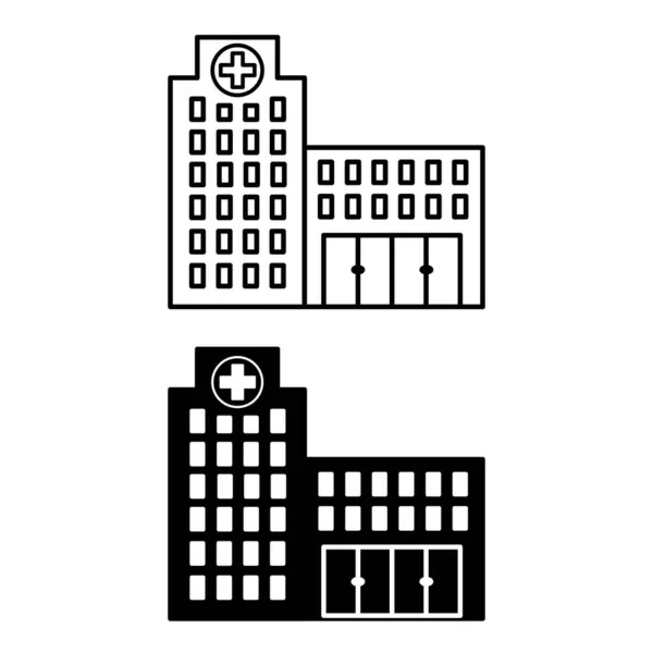 Больничные Иконы Иконы Черно Белой Больницы Здание Скорой Помощи Медицина — стоковый вектор