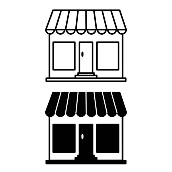 商店的图标 小店大楼的黑白矢量图标 购物及建筑概念 — 图库矢量图片