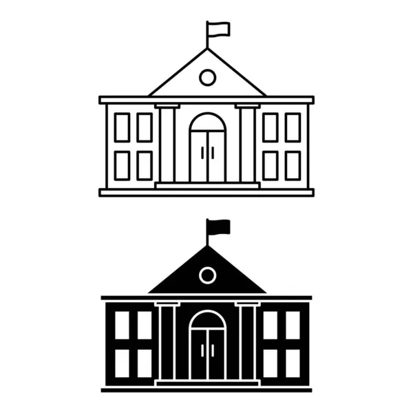 政府大楼的图标 市政厅州府大楼的黑白矢量图标 建筑概念 — 图库矢量图片