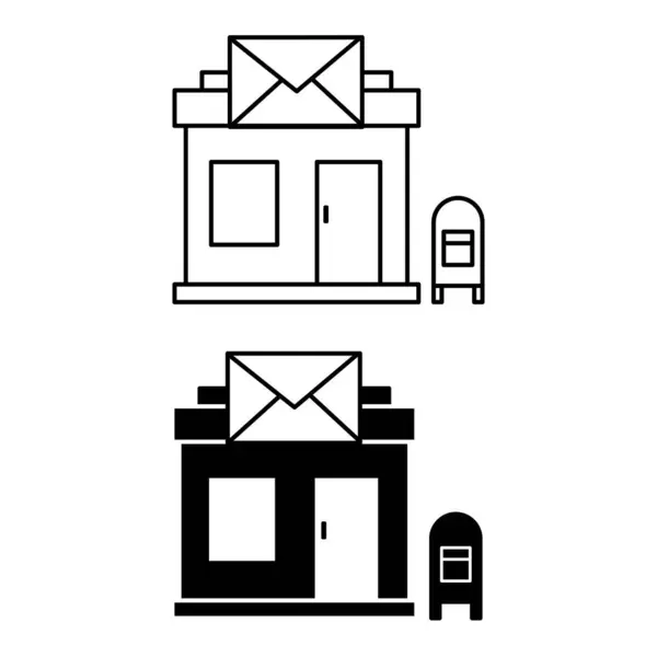 邮局的图标 黑色和白色的病媒图标 邮局大楼和信箱 建筑概念 — 图库矢量图片