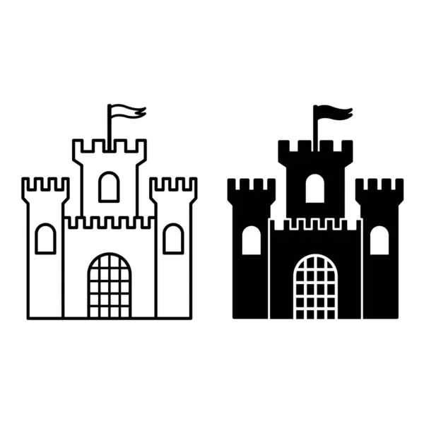 Icônes Château Icônes Vectorielles Noires Blanches Forteresse Médiévale Tour Bâtiment — Image vectorielle
