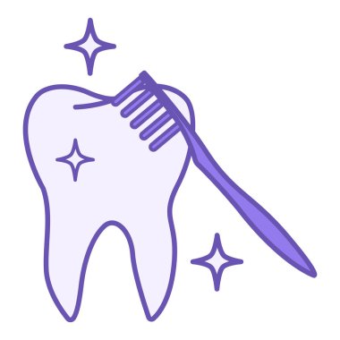 Diş Rengi Simgesi. Diş fırçası temizleme dişinin vektör simgesi. Diş Tedavisi ve Bakım Konsepti