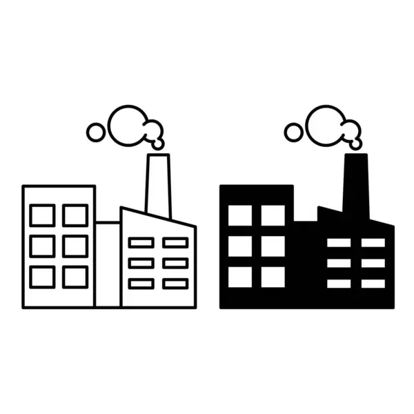 工厂图标 黑白相间的工业大厦图标 建筑和制造概念 — 图库矢量图片