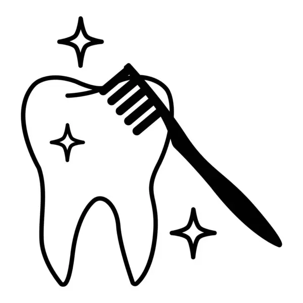 デンタルアイコン 歯ブラシクリーニング歯の黒と白のベクターアイコン 歯科治療とケアのコンセプト — ストックベクタ