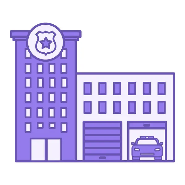 Polisbyggnad Färg Ikonen Vektor Ikon City Police Station Med Polisbil — Stock vektor