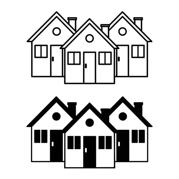 村庄图标 私人住宅大楼的黑白矢量图标 房地产抵押贷款公司住宅建筑 — 图库矢量图片
