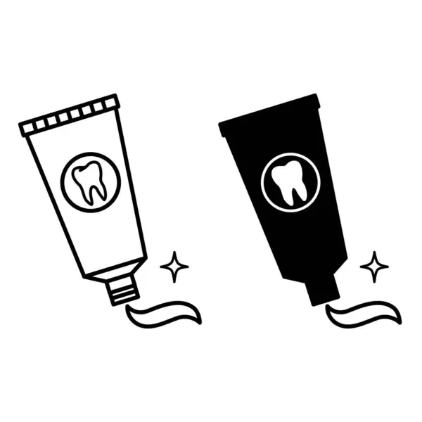 Dentifrice Icônes Icônes Vectorielles Noires Blanches Tube Dentifrice Soins Dentaires — Image vectorielle