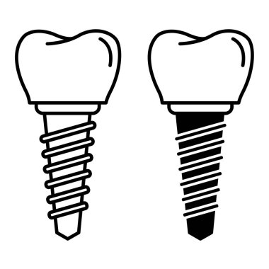 İmplant simgeleri. Siyah ve Beyaz Vektör Diş İmplantı Simgeleri. Diş Cerrahisi. Diş bakımı. Tıp Konsepti