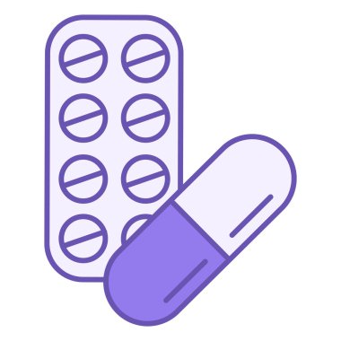 İlaç Rengi Simgesi. Tabletli ve kapsüllü Kabarcık Simgesi Vektörü. İlaçlar ile tedavi görüyor. Tıp Konsepti