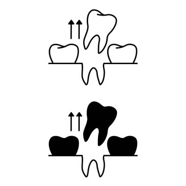 Diş Çıkarma Simgeleri. Siyah ve Beyaz Vektör Bilgelik Diş Çıkarma Simgeleri. Cerrahi Diş Tedavisi. Tıp ve Diş Hekimliği Konsepti