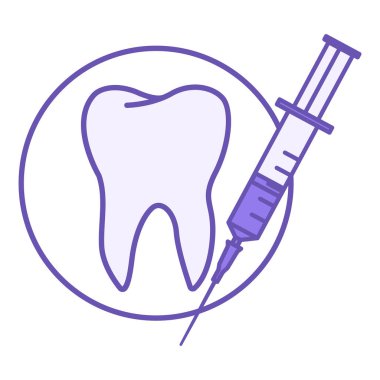 Şırınga Renk Simgesi. İlaç ve Diş ile Şırınganın Vektör Simgesi. Diş bakımı ve tedavi. Tıp ve Diş Hekimliği Konsepti