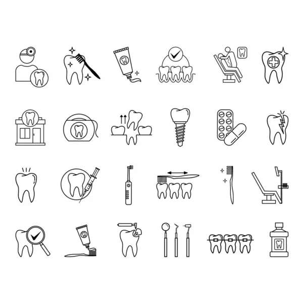 Σετ Οδοντικών Εικόνων Εικονίδιο Διάνυσμα Της Οδοντιατρικής Δόντι Εμφύτευμα Σπασμένο — Διανυσματικό Αρχείο