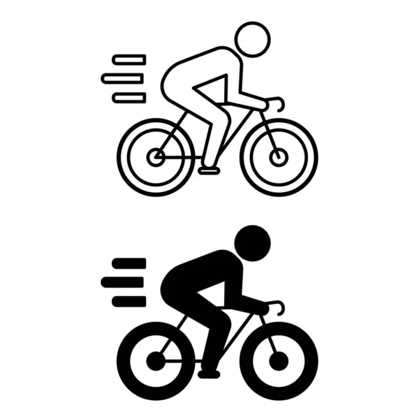 Cycling Icons Black White Vector Icons Man Riding Fast Bicycle — Stock Vector