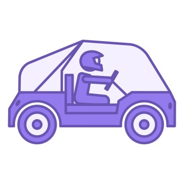 Böcek Renkli Simge. Vector Icon of a Man in a miğfer binen at arabası. Off-Road Araç. Taşıma Konsepti