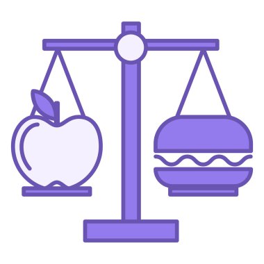 Dengelenmiş Diyet Rengi Simgesi. Hamburger ve Apple 'ın Vektör Simgesi Terazi' de. Beslenme ve zindelik. Sağlıklı bir yaşam tarzı. Refah Konsepti