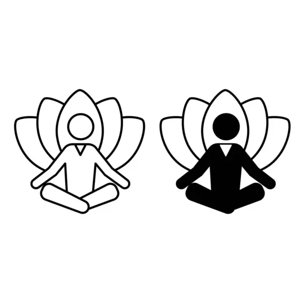 Iconos Meditación Iconos Vectoriales Blanco Negro Hombre Sentado Postura Del Gráficos vectoriales