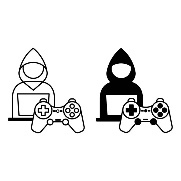 Iconos Jugador Iconos Vectoriales Blanco Negro Jugador Con Laptop Game Vectores de stock libres de derechos