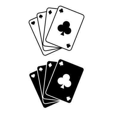 Kart Oyun Simgeleri. Siyah ve Beyaz Vektör Simgeleri. İskambil kâğıdının dört takımı. Poker. Kumar Konsepti
