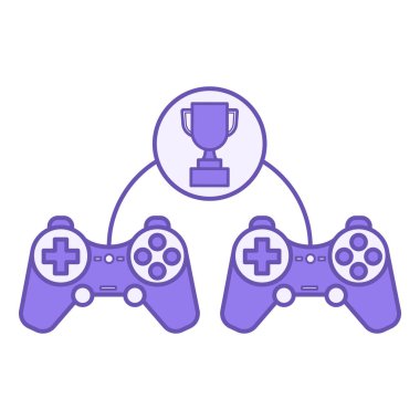 Renkli Yarışma Simgesi. Kazanan Kupa için yarışan Oyuncu Simgesi. Video oyunu. Konsol, Joystick, Gamepad. Spor ve Bilgisayar Oyunları Konsepti