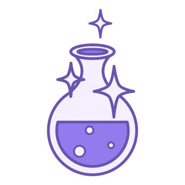 Renkli İksir Simgesi. Video oyunları için sihirli iksiri olan bir şişenin vektör simgesi. Bilgisayar Oyunları Konsepti