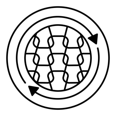 Geri dönüştürülmüş Naylon Simgeler. Siyah ve Beyaz Vektör Simgeleri. Kıyafetleri geri dönüşüm. Dairesel Tekstil Kullanımı. Etiket, Giysi Etiketi