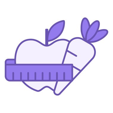 Renkli Diyet Simgesi. Elma, Havuç ve Bel Bantının Vektör Simgesi. Sağlıklı beslenme. Sağlıklı Yaşam Tarzı Konsepti