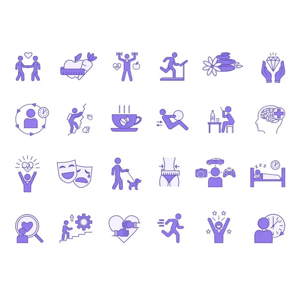 Renkli Yaşam Tarzı Simgeleri Kümesi. Diyet, Egzersiz, Sağlıklı Yaşam Tarzı, Rahatlama, Sağlıksız Yaşam Tarzı, Lüks Yaşam Tarzı, Kilo Verme, Alışkanlık, İlgi Amaçlar, Boş Zaman ve Diğer Simgeleri