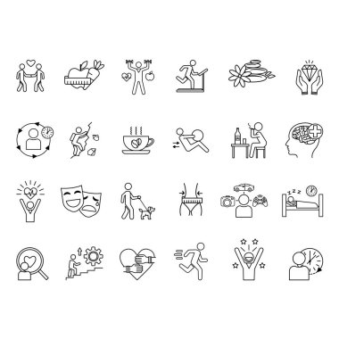 Yaşam Biçimi Simgeleri Ayarlandı. Diyet, Egzersiz, Sağlıklı Yaşam Tarzı, Rahatlama, Sağlıksız Yaşam Tarzı, Lüks Yaşam Tarzı, Kilo Verme, Alışkanlık, İlgi Amaçlar, Boş Zaman ve Diğer Simgeleri