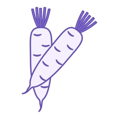 Renkli Daikon Simgesi. Doğal ve Organik Ürünlerin Vektör Simgesi. Vejetaryen yemeği. Sebze Konsepti