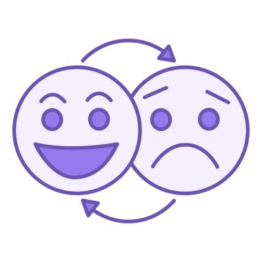 Renkli Ortam Simgesi. Pozitif ve Olumsuz Duyguların Vektör Simgesi. Mutlu ve Üzgün Yüz