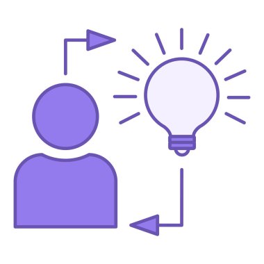 Renkli Simge İlham Verdi. İnsan ve Ampulün Vektör Simgesi. Fikir ve Teknoloji. Duygular, Akıl Sağlığı. Ruh hali Konsepti