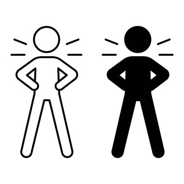 Kendine güvenen ikonlar. Siyah ve Beyaz Vektör Simgeleri. Kendinden emin poz veren bir adam. Duygular, Akıl Sağlığı. Ruh hali Konsepti