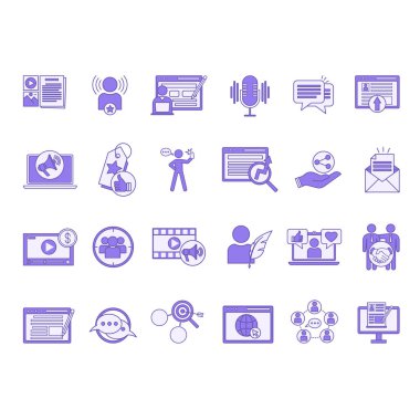 Renkli Blogger Simgesi Ayarları. Vektör Simgesi Sosyal Medya, Dijital Pazarlama, Nüfuz Edici, Monetizasyon, Podcast, Web Sitesi, Bloglama, Niche, Markalaşma, Yorumlar ve Diğer