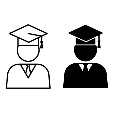 Öğrenci Simgeleri. Siyah ve Beyaz Vektör Simgeleri. Mezuniyet Şapkası Öğrencisi. Üniversite, Üniversite. Eğitim ve Okul Konsepti