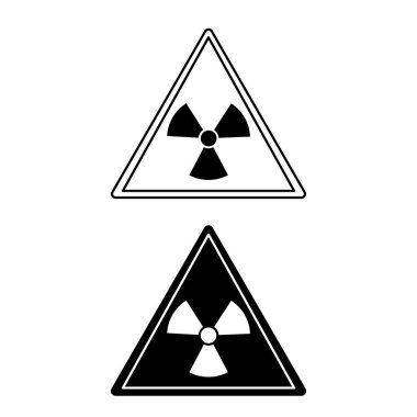 Iyonize radyasyon belirtileri. Siyah ve Beyaz Vektör Simgeleri. Dikkatlice. Radyolojik kirlilik. Tehlike Uyarı İşareti