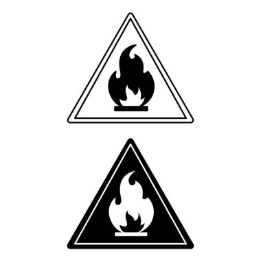Yanıcı işaretler. Siyah ve Beyaz Vektör Simgeleri. Yangın güvenliği. Tehlike Uyarı İşareti